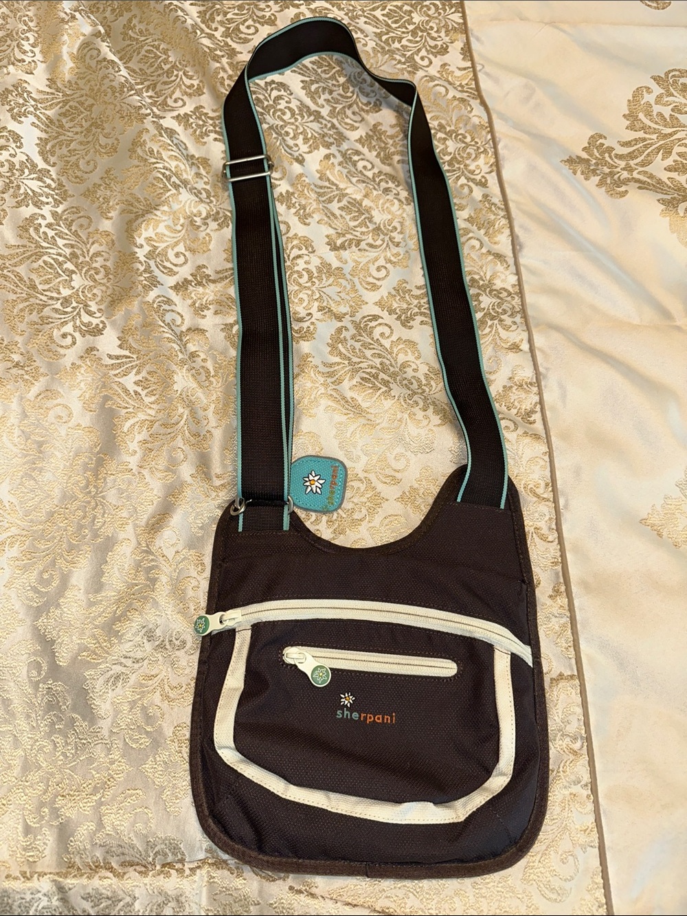 Sherpani Brown Crossbody Bag with Teal Trim